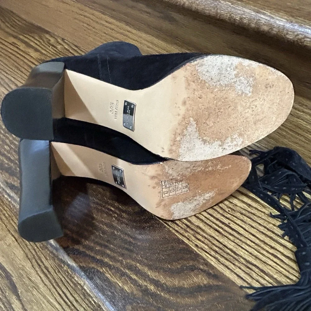 Michael Kors Collection 9 Made in Italy Black Suede Tassel‎ Wrap Block Heel